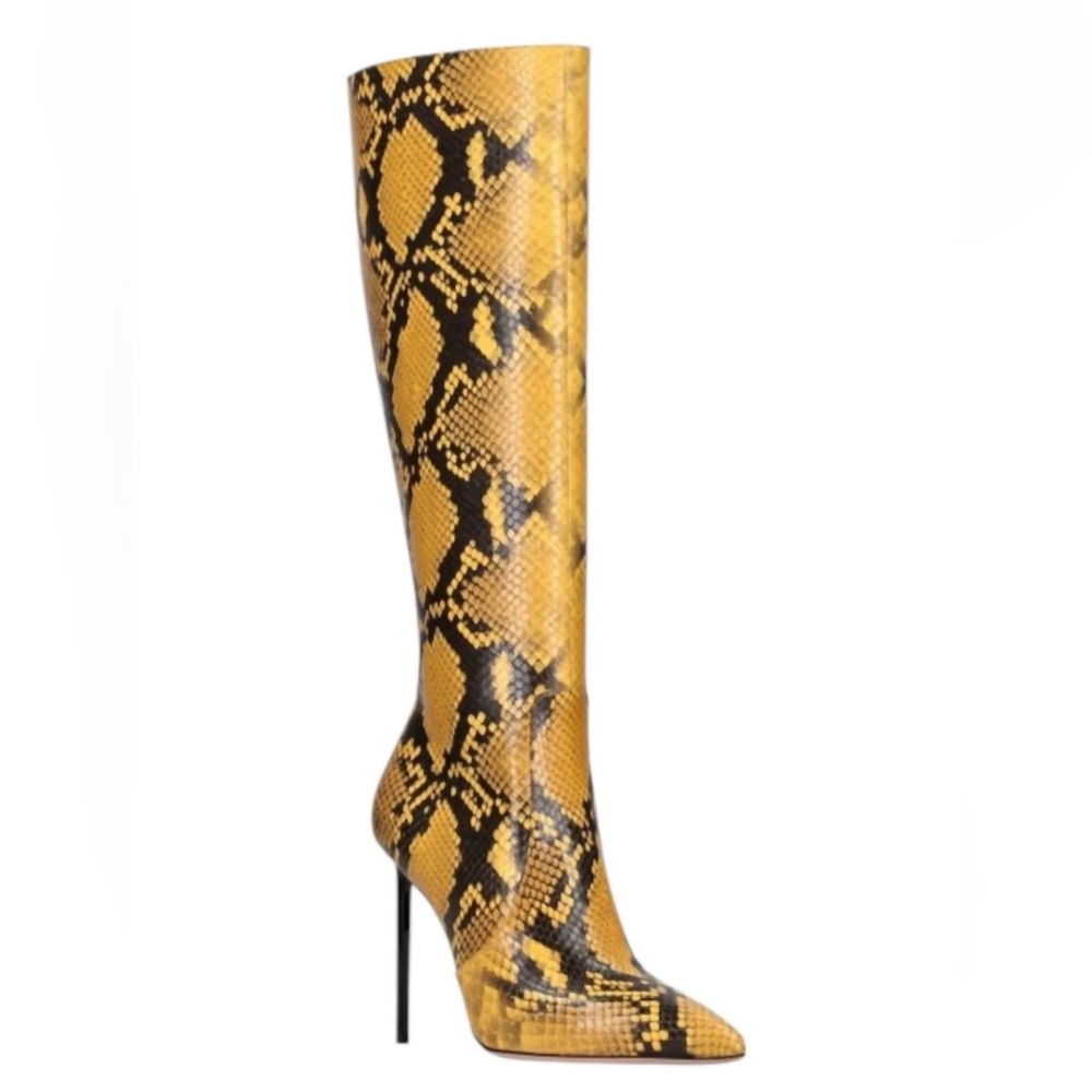 BALLY Heel Women’s Barbra Knee High Leather Python Boot 38 Marigold Yellow - Picture 2 of 12